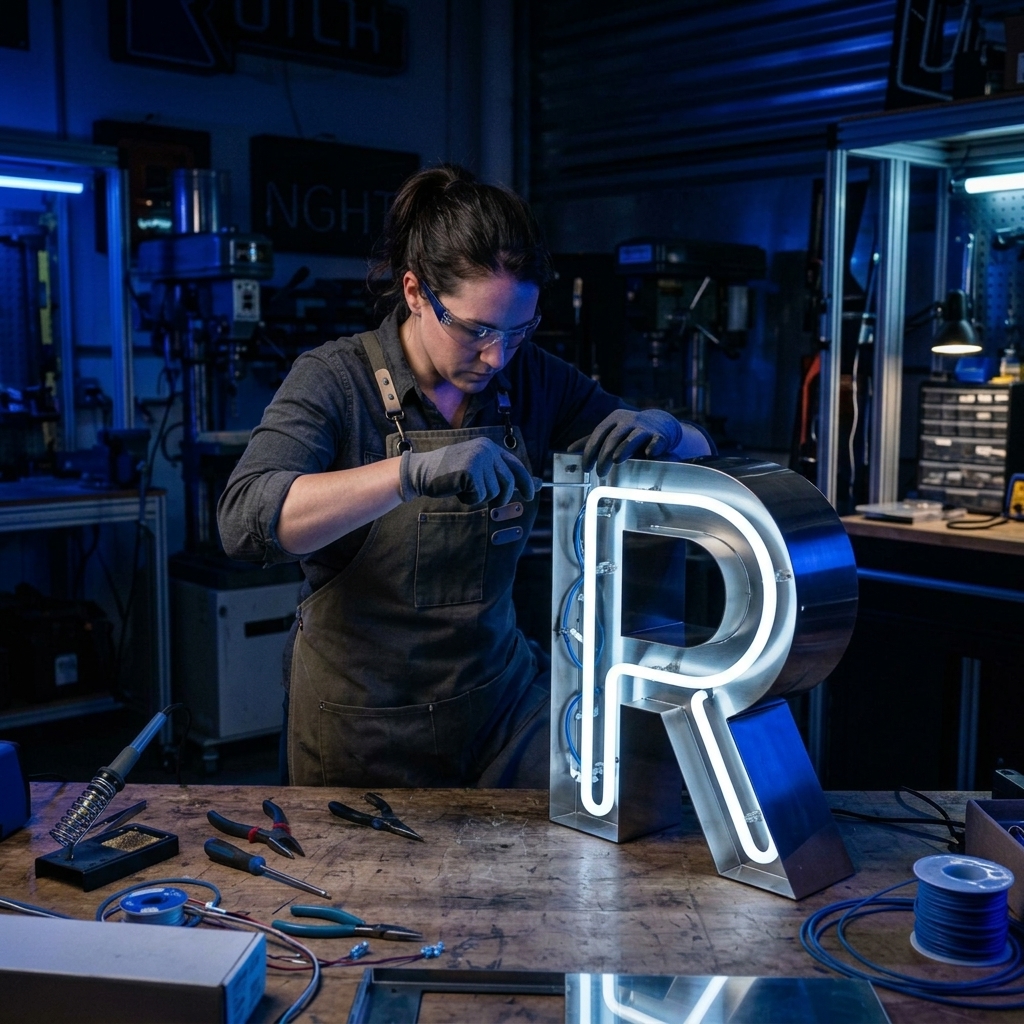 Stainless steel 3D channel letters and 3D LED sign board fabrication in Bangalore
